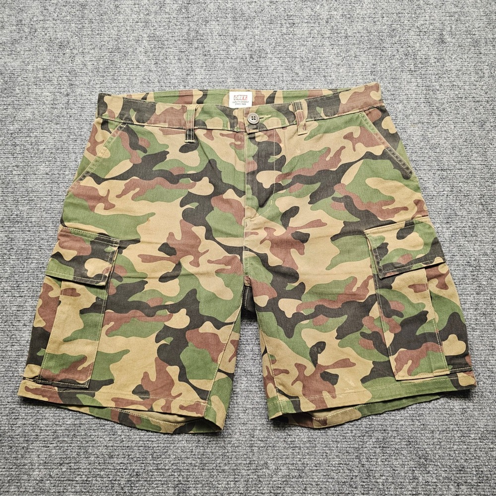 Obey Mens Camo Cargo Shorts Size 32 Green Brown Woodland Camouflage Cotton Blend